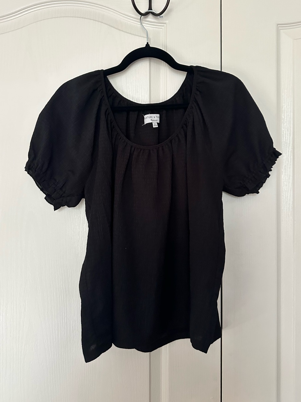 Madewell Texture and Thread Black Puffed Sleeve Top